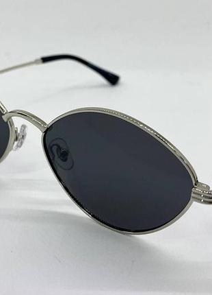 Cолнцезащитные очки черные ромбы с поляризацией с тонкими дужками металл