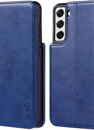 Чехол asilecuir для samsung galaxy s21 fe 5g с карманами и магнитным закрытием (темносиний)
