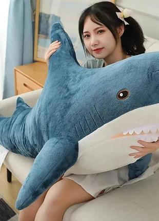 Мягкая игрушка акула синяя 140 см плюшевая подушка обнимашка метровая
