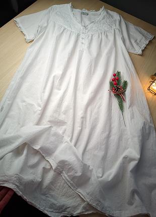 Сорочка нічна вінтажна біла вишивка міді ночнушка платье для дома сна хлопок бавовна вільна s m l