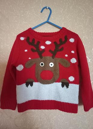 Новогодний тематический свитер свитерик на ребенка 3-4 лет