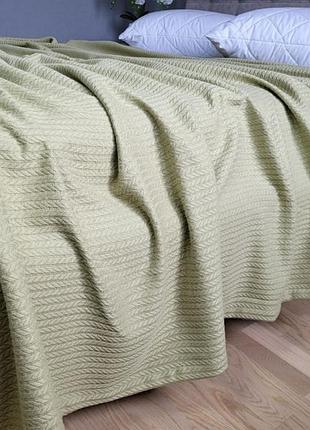 Піке косичка, ніжна оливка (нав. 45*45см-2шт) плед 260*220см