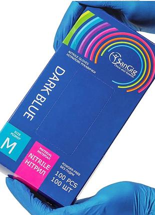 Рукавички нітрилові m (7-8) sangig, щільність 3.5 г. - сині (100 шт)