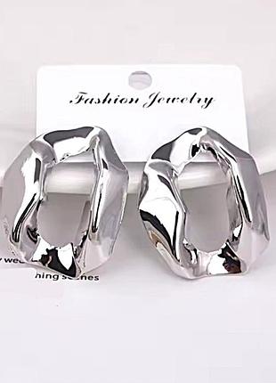 Сережки женские мягкий металл круги серебристые