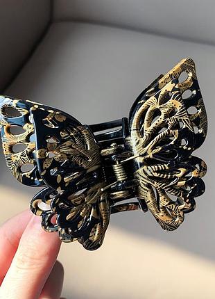 Крабик для волос бабочка для девочки 9*7*4 см черный с золотом