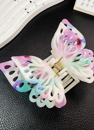 Крабик для волос бабочка для девочки 9*7*4 см розовый и бирюзовый
