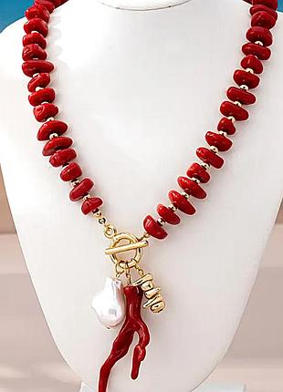Намисто кольє коралово-золотисте