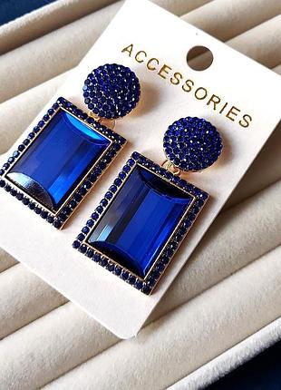 Серьги бижутерия большие синие камни
