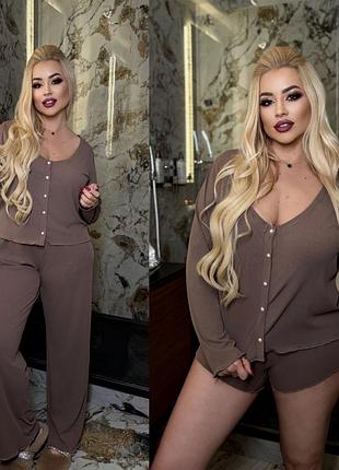 Жіночий домашній костюм трійка | кофта + шорти + штани | 767