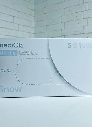Нітрилові рукавички mediok snow розмір s 3.5 г (100 шт), білі