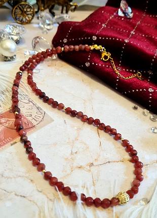 🔺🌹✨ гарне кольє-чокер натуральний камінь червоний гранований агат
