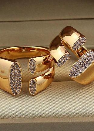Кольцо xuping jewelry раздвижное три овала из камней р 16 золотистое