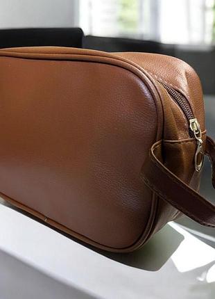 Косметичка мужская несессер экокожа с ручкой 27х16х8 см органайзер для туалетных принадлежностей коричневая