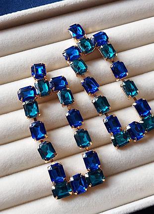 Серьги бижутерия длинные синие бирюзовые