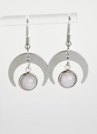 Серьги лунницы сталь розовый кварц арт. 05рк