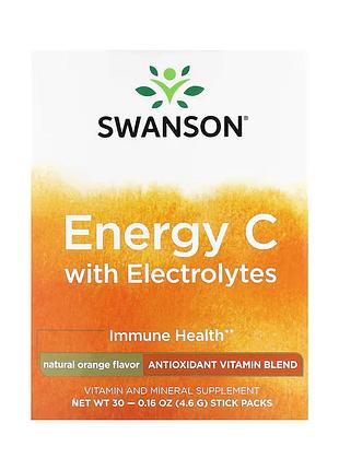 Swanson, energy c with electrolytes, натуральний апельсин, 30 пакетиків-стіків по 4,6 г
