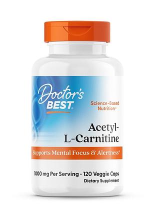Ацетил карнитин, acetyl-l-carnitin, doctor's best, 1000 мг, 120 веганских капсул (500 мг в капсуле)