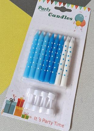 Свечи для торта голубые 8 шт.