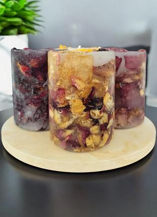 Набор ароматических свечей "розовый сад" на подставке, с ароматом апельсин