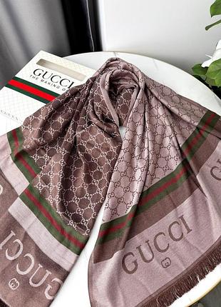 Женский кашемировый шарф двусторонний гуччи брендовый палентин кашемир для девочки gucci теплый длинный шарфик коричневый