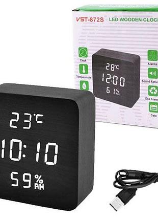Электронные настольные часы-будильник с термометром, влажностью vst-872s-6 черные-белые