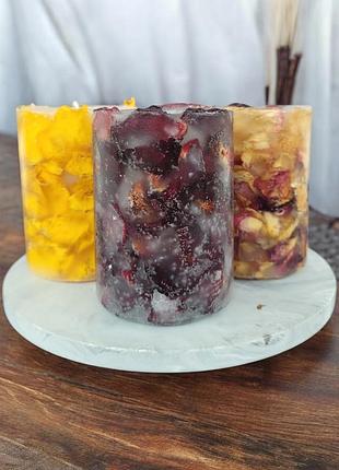 Набор ароматических свечей "розовый сад" на подставке, с ароматом хлопок