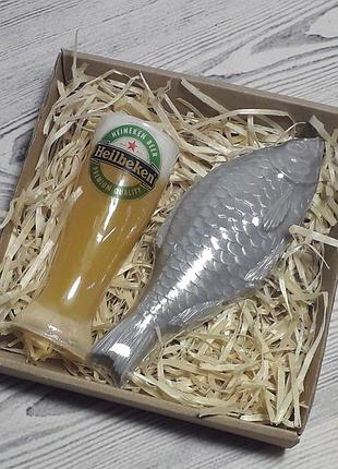 Подарунковий набір сувенірного мила склянку пива 3д і таранька мило ручної роботи