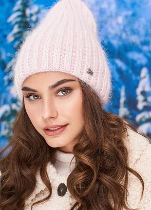 Пушистый колпак с флисовой полосой (5051) светлая пудра