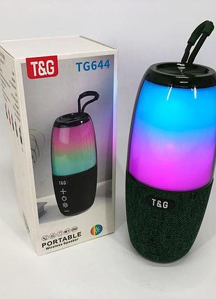 Портативная колонка tg644 5w с rgb подсветкой и ремешком, беспроводная колонка мощная. цвет: зеленый