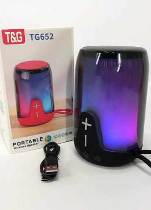 Компактна bluetooth колонка tg652 (чорна). акумуляторна акустика 5 вт з rgb-підсвіткою, tws та fm-радіо