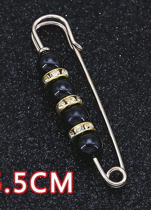 Брошь-булавка с черным жемчугом золотистая 5.5 см