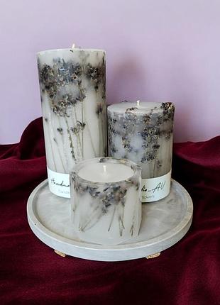 Набір свічок з лавандою "лавандовий спокій" на гіпсовій підставці, з ароматом льодяник