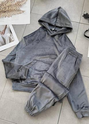 Акція теплий велюровий костюм на хутрі худі і джогери різні кольори