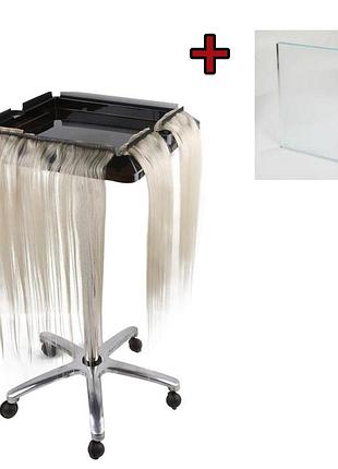 Стойка-тележка для наращивания волос парикмахерская, держатель капсул + дополнительное стекло