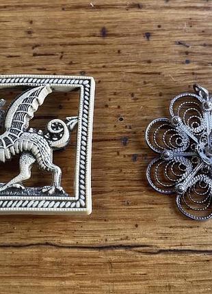 Подвеска серебренная филигрань. английская старая пластиковая брошь валлийский дракон