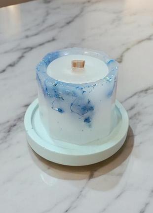 Кристал спокою - свічка 5*5,5 см, з дерев'яним гнітом, 15 годин горіння, з ароматом цитрус