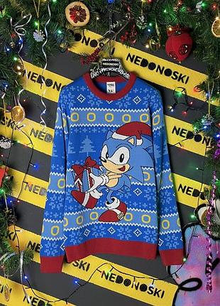 Новорічний різдвяний светр з візерунком sega sonic the hedgehog
