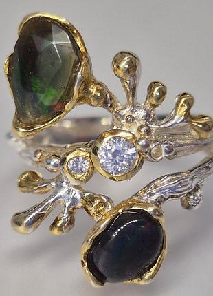 Серебряное кольцо с природным эфиопским опалом, размер 16.5