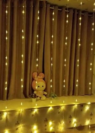 Led штора «curtain» 3×3 м, 300 ламп, usb, тёплое свечение, управление пультом