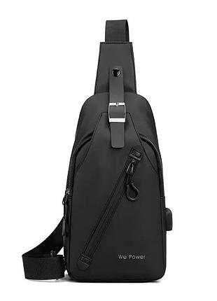 Мужская классическая сумка на плечо черная слинг tiding