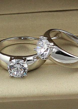 Кільце xuping jewelry широке гладке з білим каменем 8 мм р 17 сріблясте