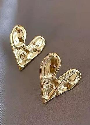 Сережки бижутерия золотистые сердечки