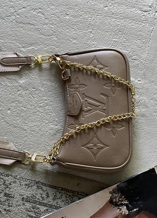 Женская кожаная сумочка багет луи витон городская багетная сумка из кожи louis vuitton брендовая для девушки через плечо