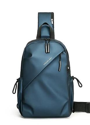 Сумка мужская слинг повседневная молодежная плотная на плечо синяя tiding