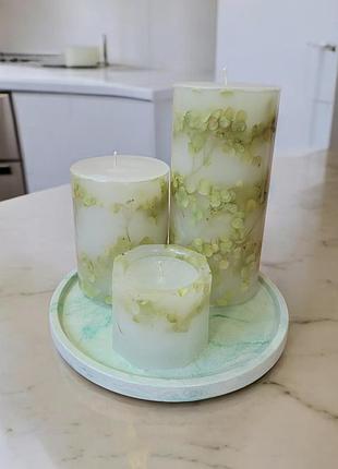 Свечной набор "весенняя свежесть" на подставке, с ароматом бабл-гам