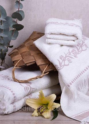 Полотенце махровое банное blome 70*140 (рис эффект, с бахромой) (рис эффект, с бахромой) кремовый