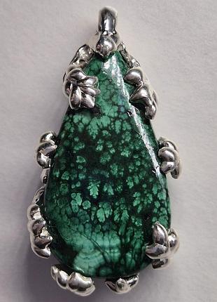 Кулон серебряный с природным малахитом оправе веточки зеленая подвеска натуральный камень подарок женщине