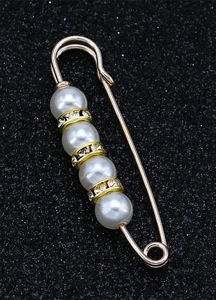 Брошь-булавка с жемчугом золотистая 5.5 см