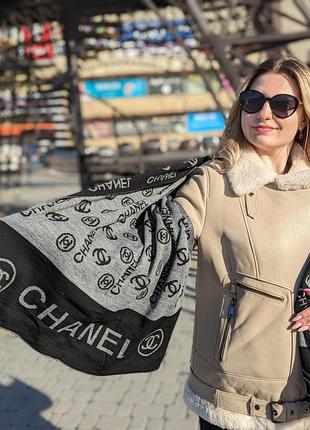 Брендовый кашемировый палантин шанель двухсторонний шарфик для девочек chanel стильный зимний шарф