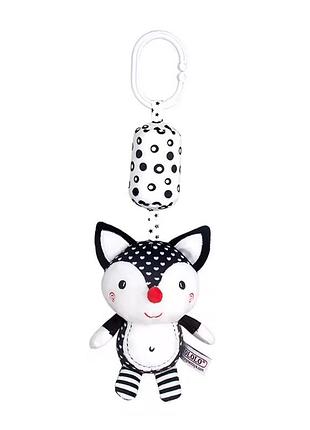 Игрушка-подвеска с ветряным колокольчиком лисичка для коляски, кроватки, автокресла черно-белая 0+